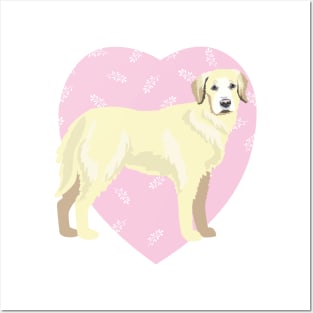 Golden Retriever Dog & Pink Heart Posters and Art